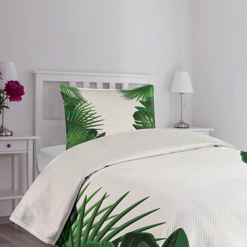 Tropical Green and White Twin Quilted Bedspread Set