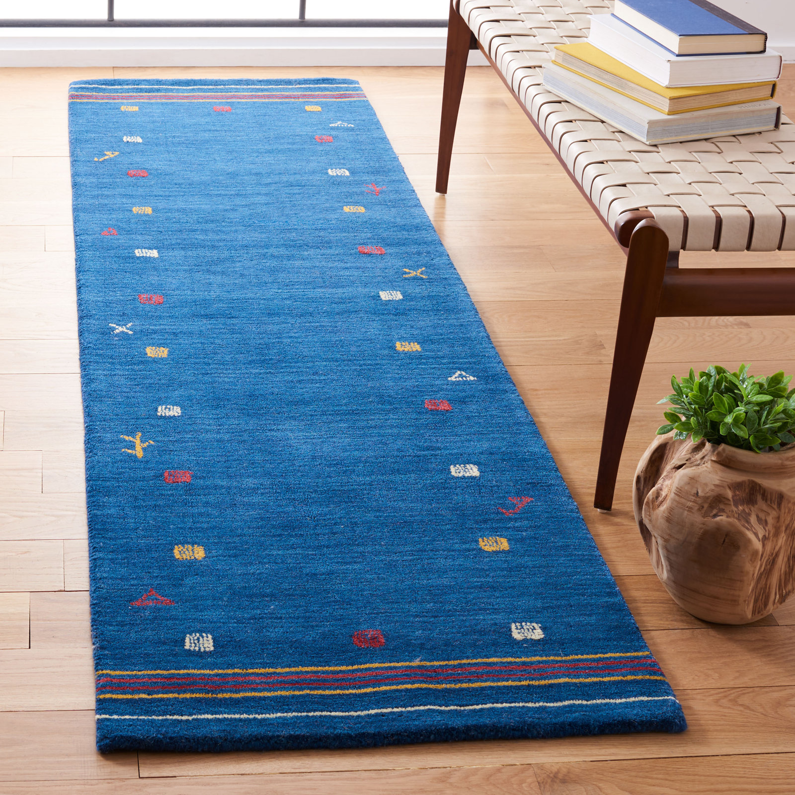 Danette Blue Southwestern Hand-Loomed Wool Rug, Runner 2'3" x 12'