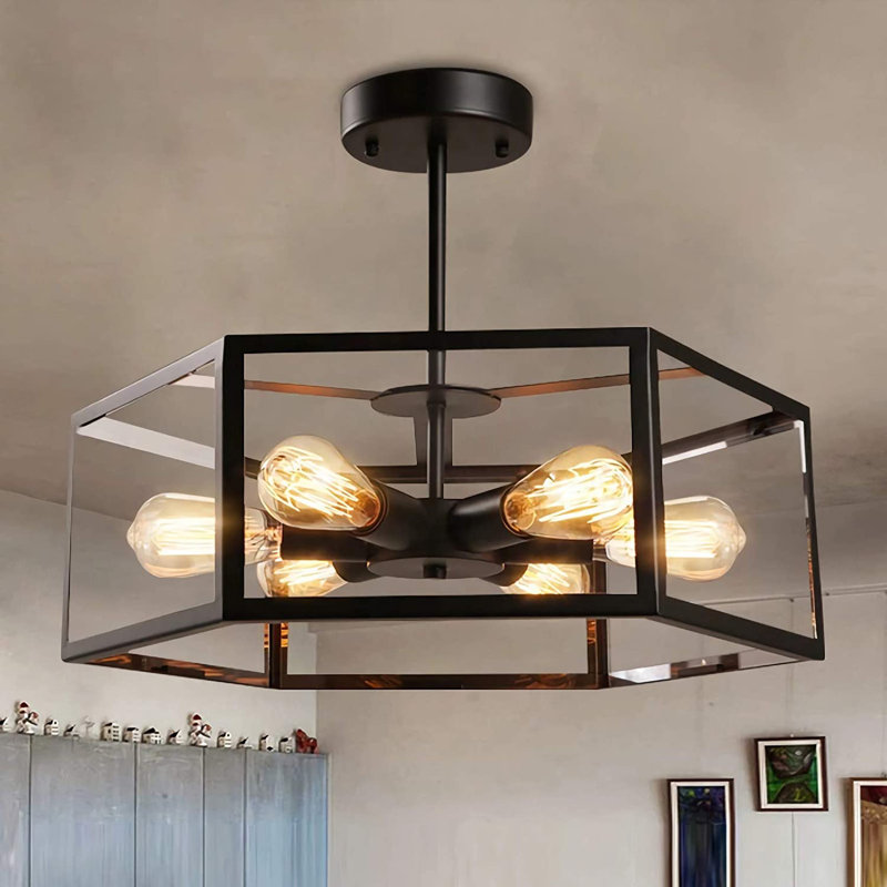 Lustre européen hexagonal en fer avec abat-jour en acrylique