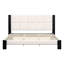 Lit tapissier beige et noir très grand, tête de lit carrée, construction, sommier, matelas 8 12 pouces, cadre de lit Peaceful Space noir avec lattes silencieuses, sans ressorts, ambiance