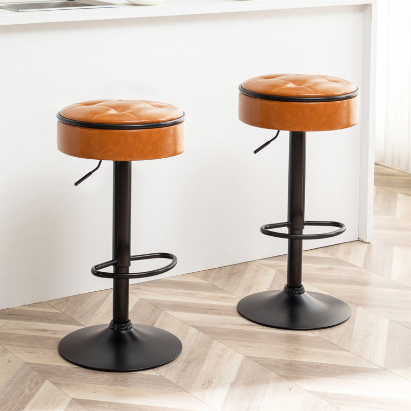 Ensemble de 2 tabourets ronds avec rangement, Brun