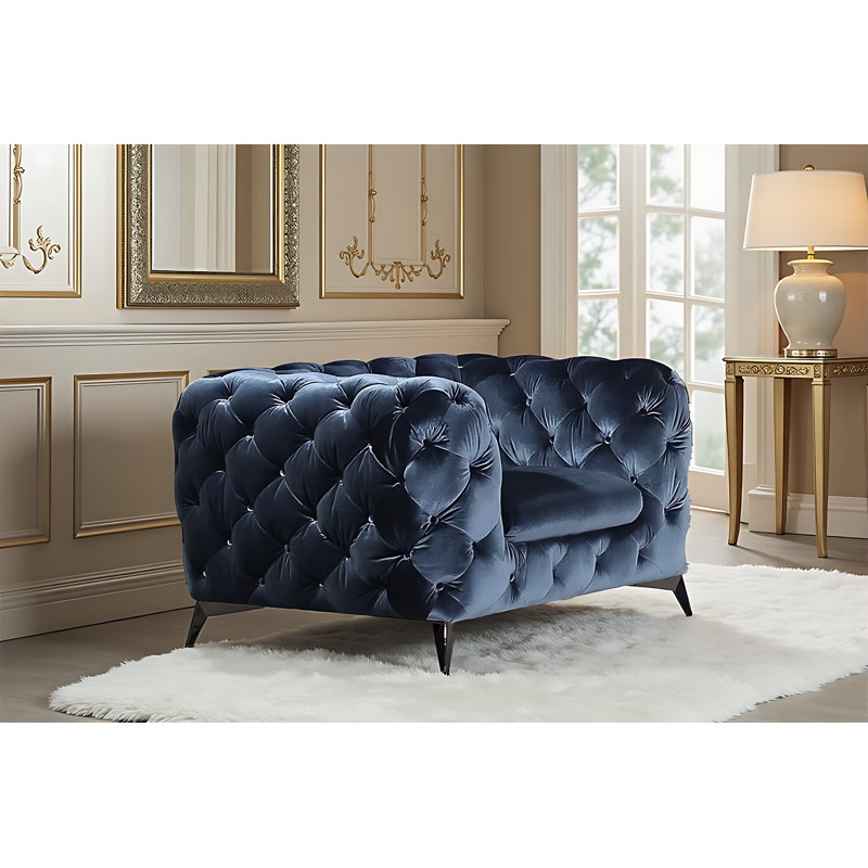 Chaise en tissu Hasnan, Tissu bleu