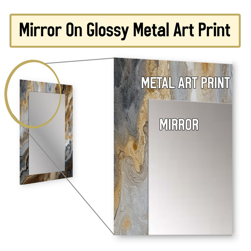 Or et gris A Marble Effect I - miroir mural en marbre, miroir décoratif doré, impression d'art en métal, 32 po x 24 po