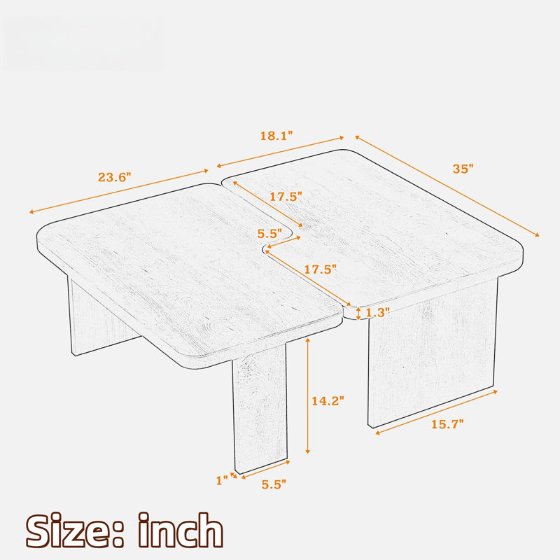 Modern Rectangle Coffee Table Set With Modular L-shape Design, Espresso