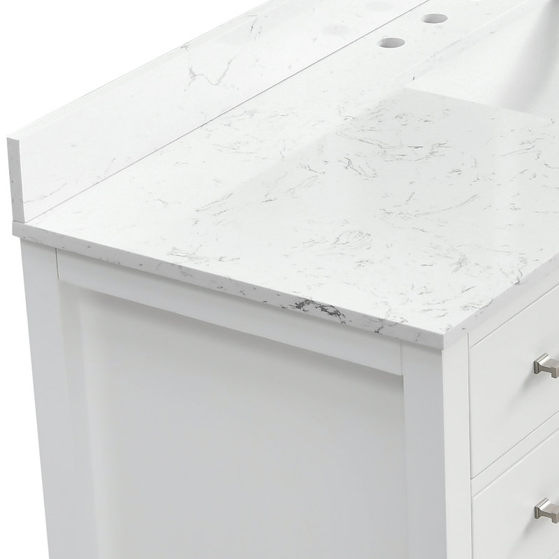 Render 60'' Single Bathroom Vanity With Engineered Stone Top, White, Brushed Nickel