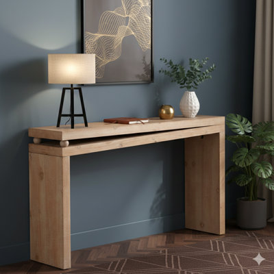 Console Slimline, table d'entrée compacte pour les espaces restreints, table de canapé étroite de 52 pouces pour les couloirs, console en bois avec détails perlés, design rustique-moderne, finition en bois naturel, table de vestibule minimaliste.