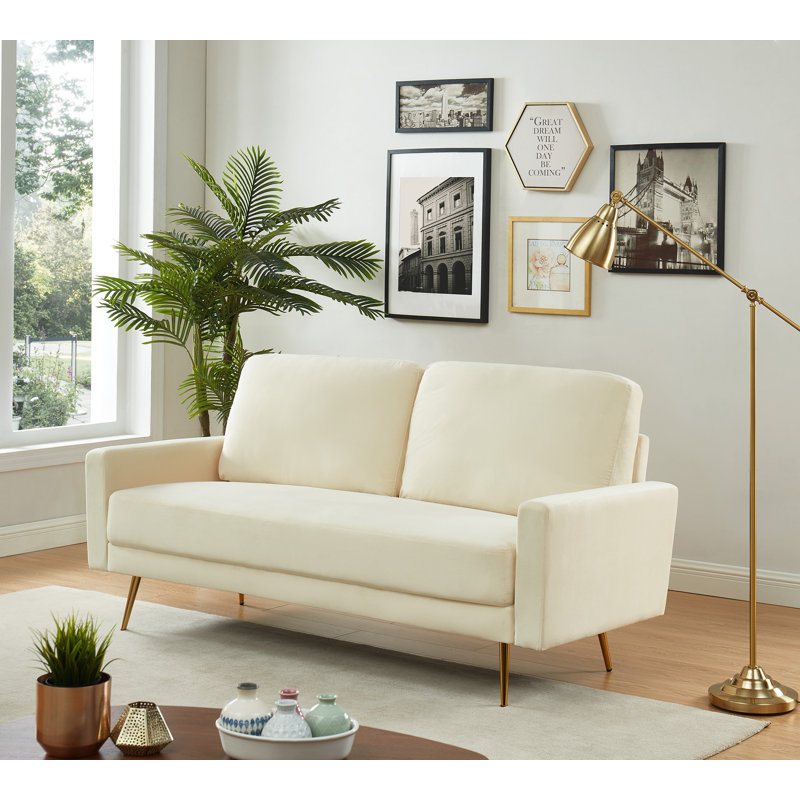 Canapé à accoudoirs carrés en velours de 74 po Bejou, Velours beige