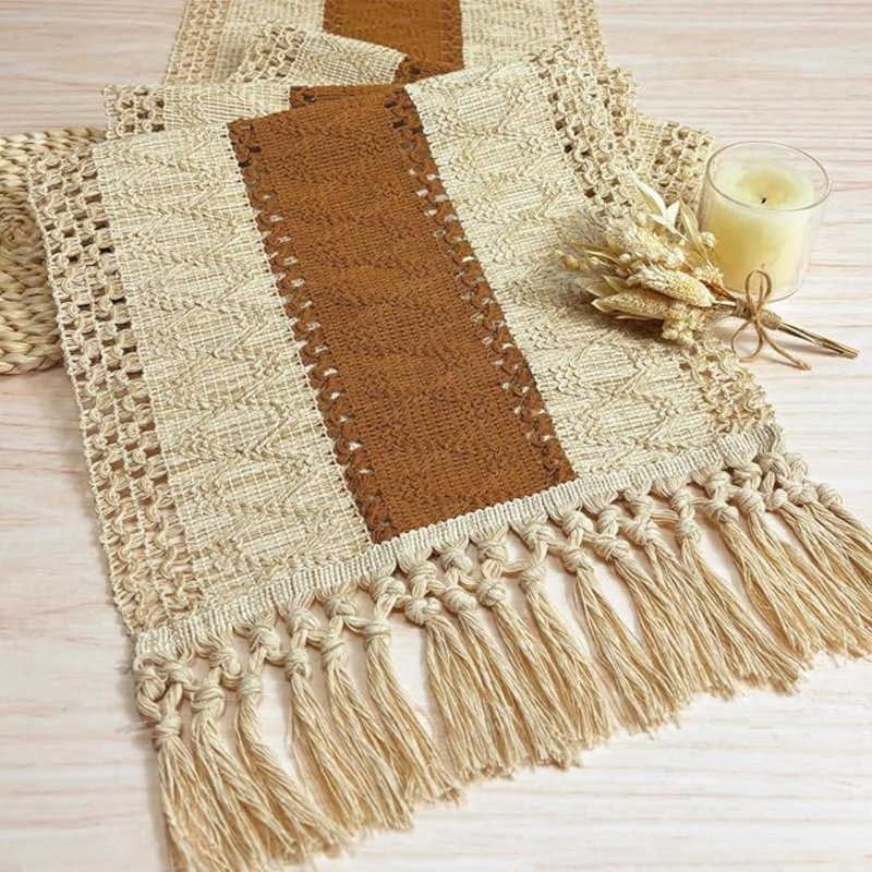 Table Runner Long With Tassels Boho Macrame Farmhouse Table Runners For Home Decor Party Bohemian Rustic Bridal Shower Dining Decorations
