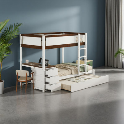 Bunk Bed With Twin Size Trundle, Storage And Desk
