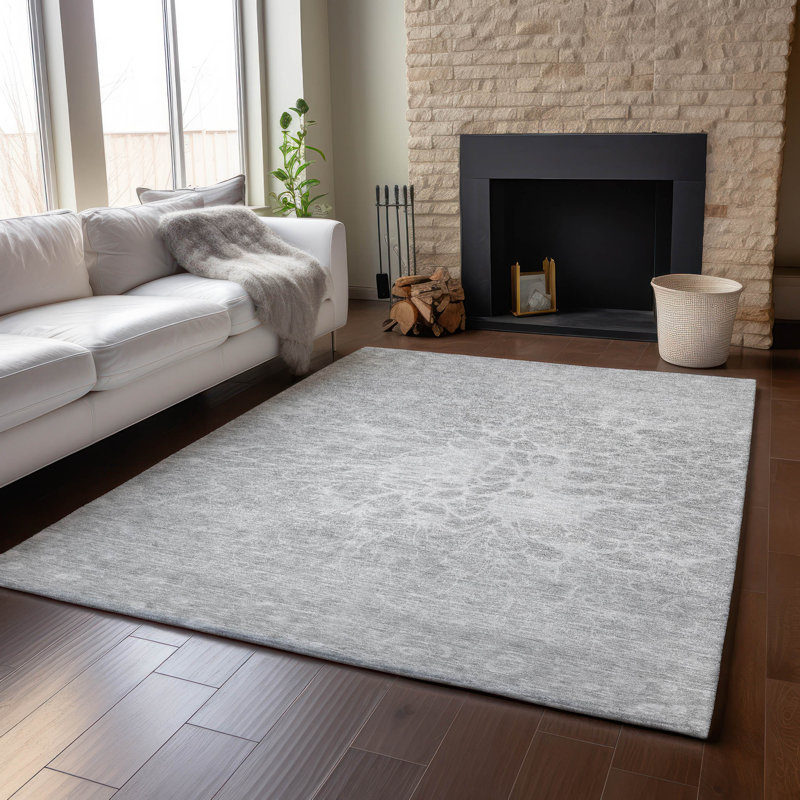 Premium Machine Washable Arnette Silver Rug, Rectangle 3' x 5'