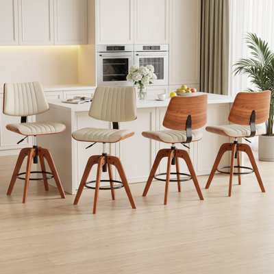 Adjustable Height Swivel Bar Stools With Back, Modern Faux Leather Counter Stool For Kitchen Island (Set of 4)