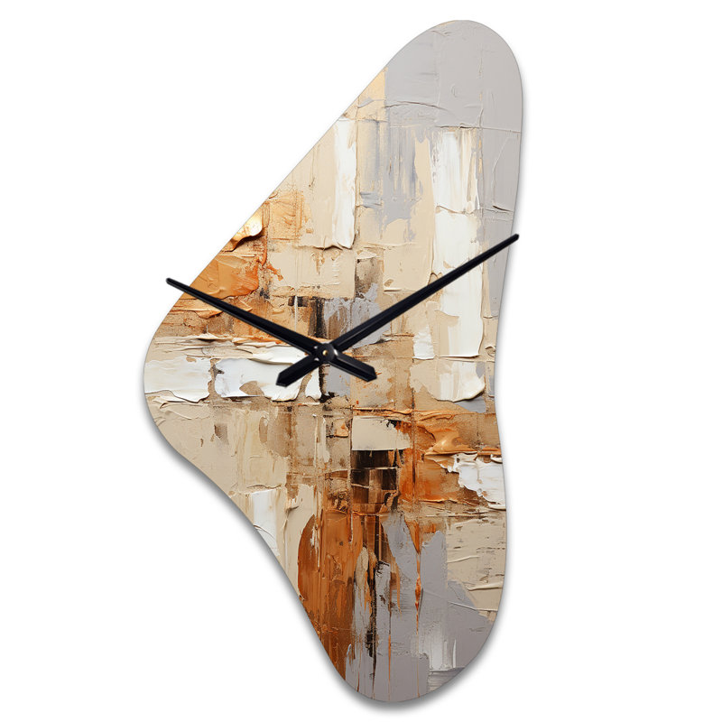 Beige gris géométrique Collage II - horloge murale de forme unique Collages abstraits, horloge murale, Grand