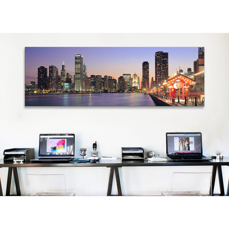 Vue panoramique de la jetée et de l'horizon de la marine, Chicago, Illinois, États-Unis - impression sur toile tendue