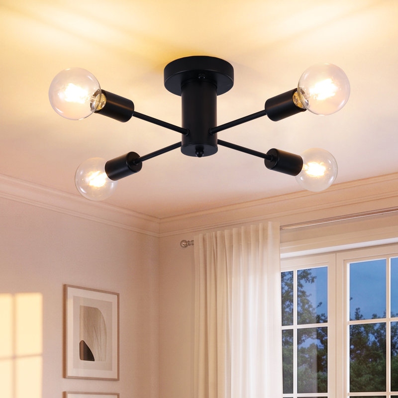 Bennefield 4 - Light 17.5'' Dimmable Sputnik Sphere Modern Linear Chandelier Semi Flush Mount Light, Matte Black