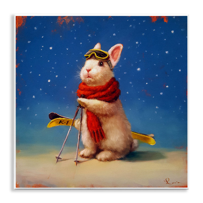 «First Snow Snow Bunny & Skis», plaque murale par Lucia Heffernan