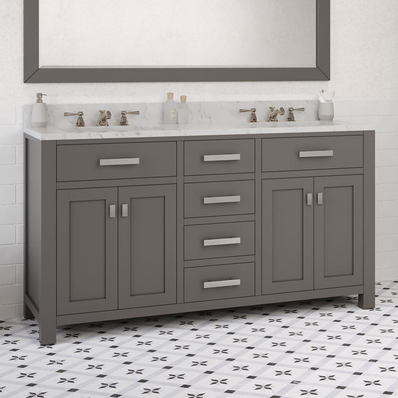 Minnetrista Double Bathroom Vanity with Marble Top, Gray