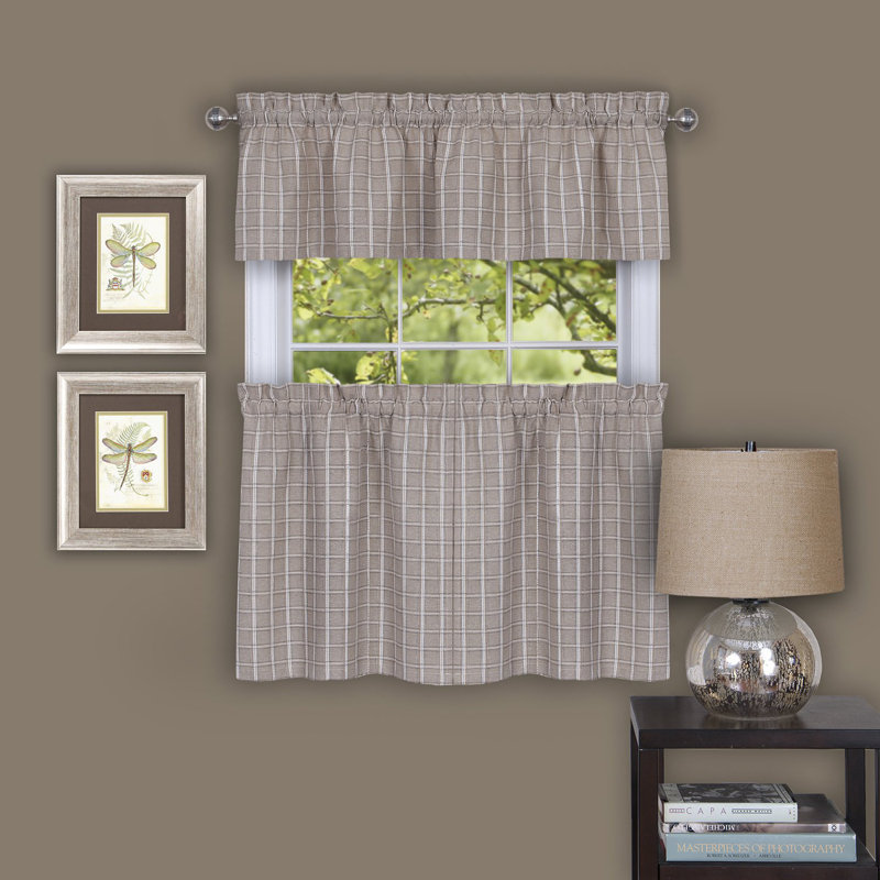 Aguero Plaid Tailored Window Valance, Linen, 58" W x 36" L