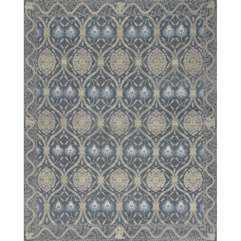 Savannah Wool Oriental Area Rug in Silver/Gray/Blue, Runner 3' x 10'