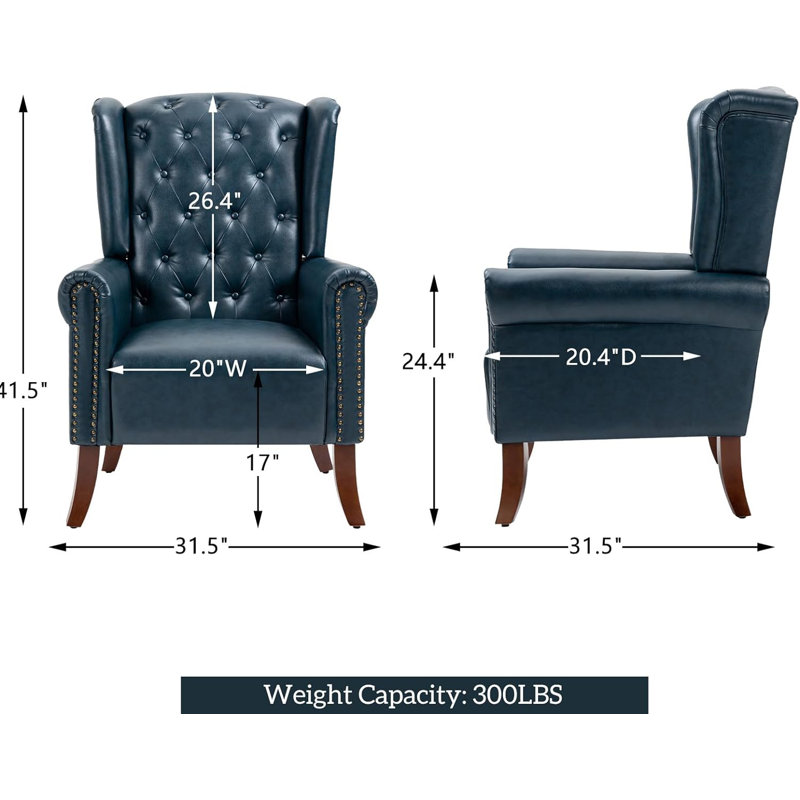 Dreggors Faux Leather Wingback Chair, Blue Faux Leather