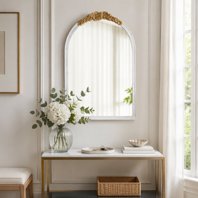Miroir mural 23,8 x 35,9 po - Miroir arqué de style antique vieilli pour le salon ou l'entrée d'une chambre à coucher