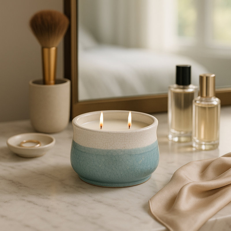  Modern Ceramic Scented Candle for Bookshelf Decor - Decorative Two Tone Candle for Living Room, Bedroom, and Coffee Table Decor - 6"