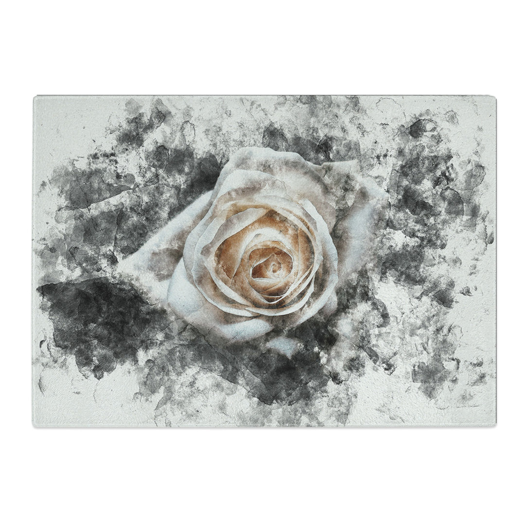Tempered Glass a Rose Watercolour Chopping Board