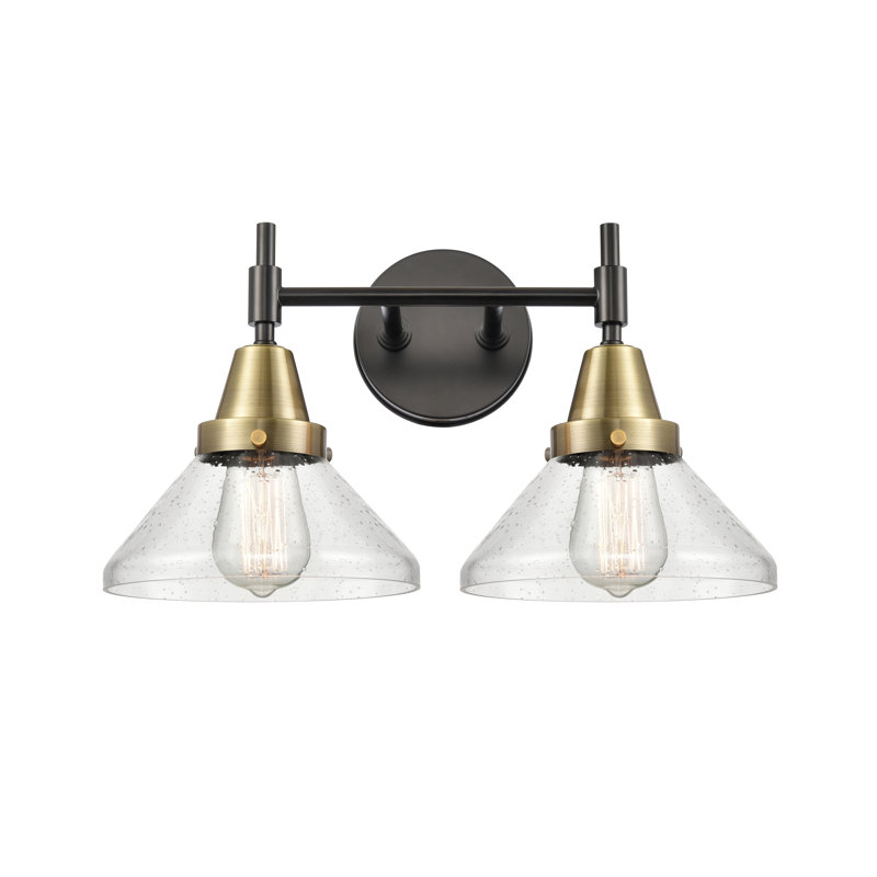 Éclairage de salle de bain à intensité variable 2 lumières Amede, Blanc mat, Noir / laiton antique, Pas d'ampoule