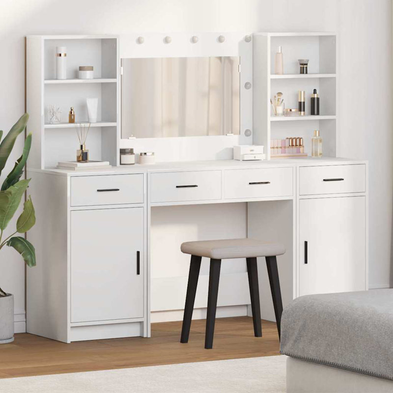 Dressing Table with Mirror, White