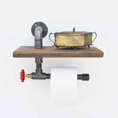 Porte-papier hygiénique mural industriel avec tablette en bois d'épinette «The Valve & Plank»