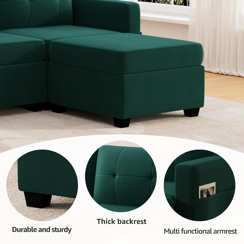 Canapé modulaire 6 pièces Jaidelyn, Velours vert