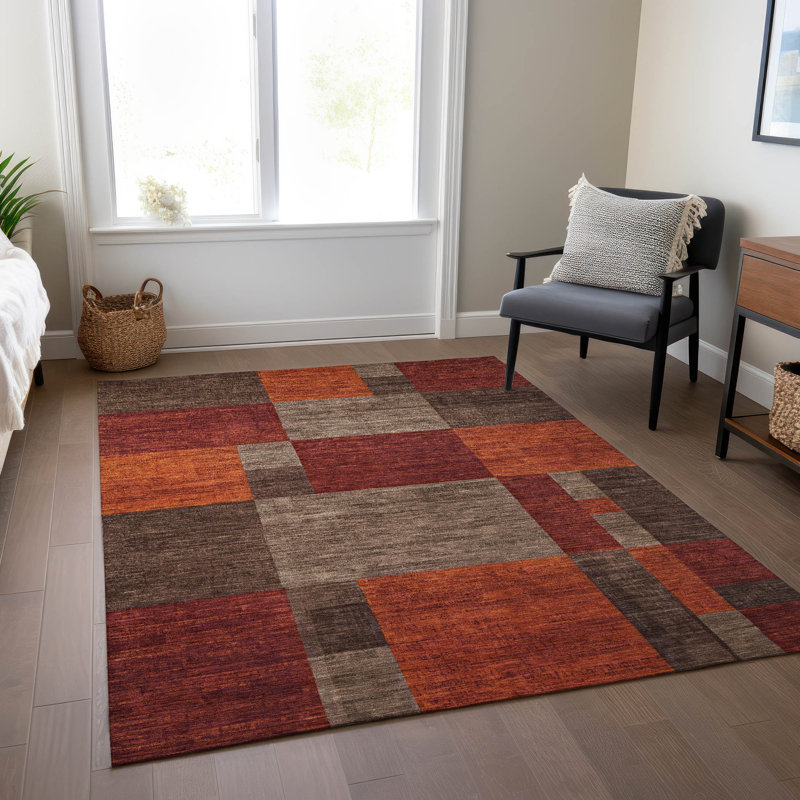 Tapis chocolat intérieur / extérieur lavable à la machine Xhevrie, Rectangle 5 pi x 7 pi 6 po