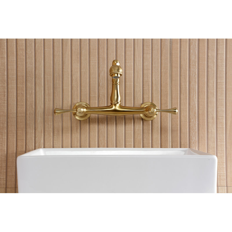 Kingston Brass English Country Two-Handle 2-Hole Wall Mount Bathroom Faucet, Brushed Brass
