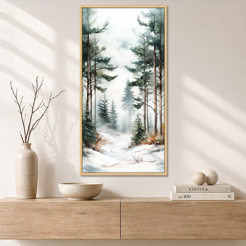 «White Green Adah III - White Landscape», reproduction d'art sur toile, H 32 po x l 16 po, Cadre naturel flottant