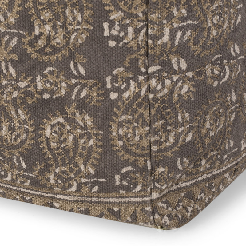 Ceasar Handcrafted Square Pouf, Taupe And Gold