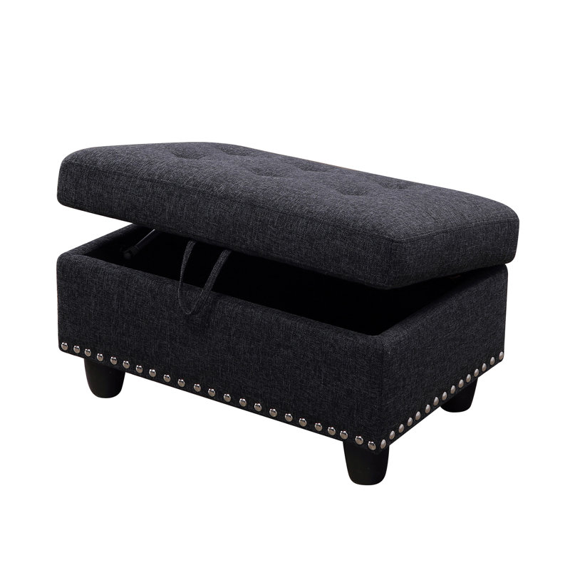 Andikan Upholstered Ottoman, Black Linen