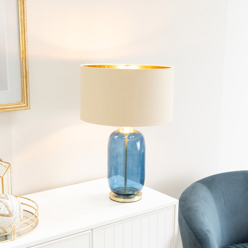 Anea Glass Table Lamp, Blue, Beige