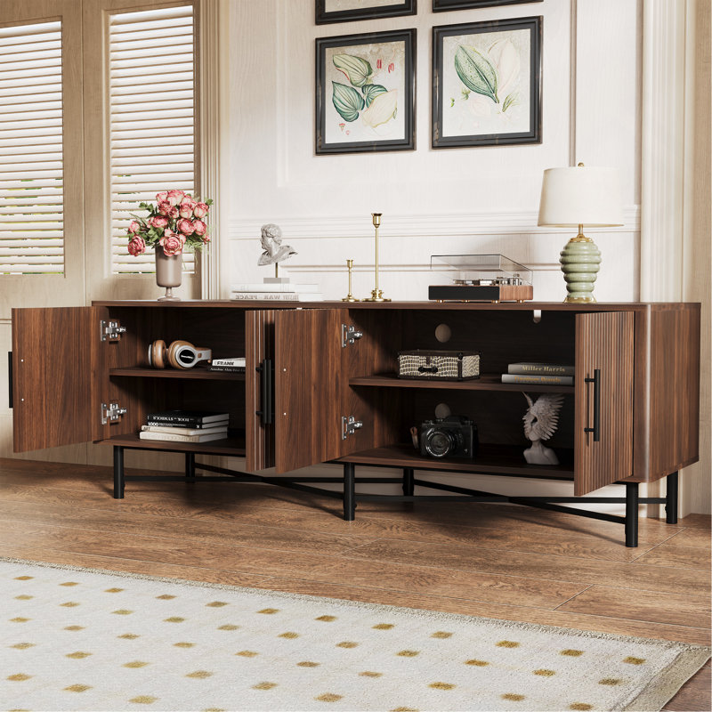 Functional 4-Door TV Cabinet – 2 Storage Spaces, Adjustable Shelves, Ideal For Living Room Organization, Chestnut