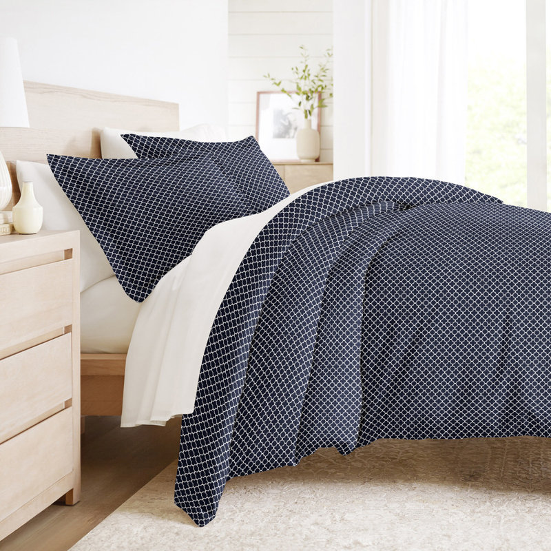 Ensemble de housse de couette en microfibre à motif ultra doux en quadrilobe, Marine
