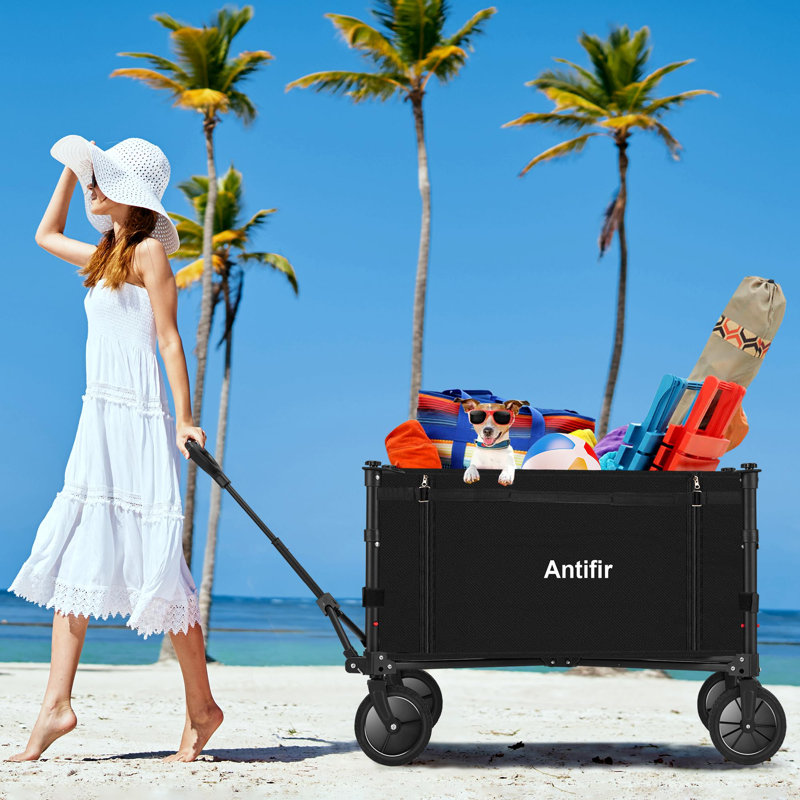 Chariot de chariot pliable avec roues tout-terrain, Noir