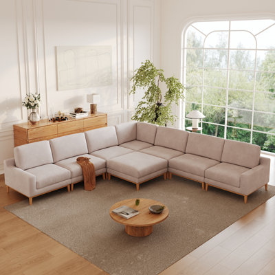 8-Piece Upholstered Slipcovered Modular Sectional Sofa With Ottoman