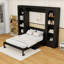 Grand lit plateforme escamotable en bois avec 2 tiroirs et tablettes et DEL-1074803676