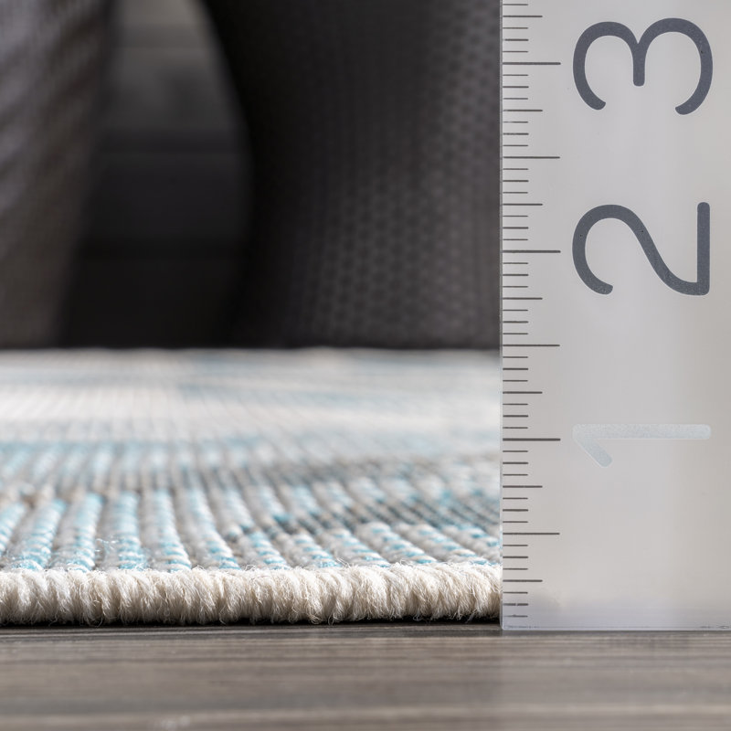Rowley Leaf Teal/Ivory Indoor/Outdoor Area Rug, Rectangle 5'3" x 7'6"