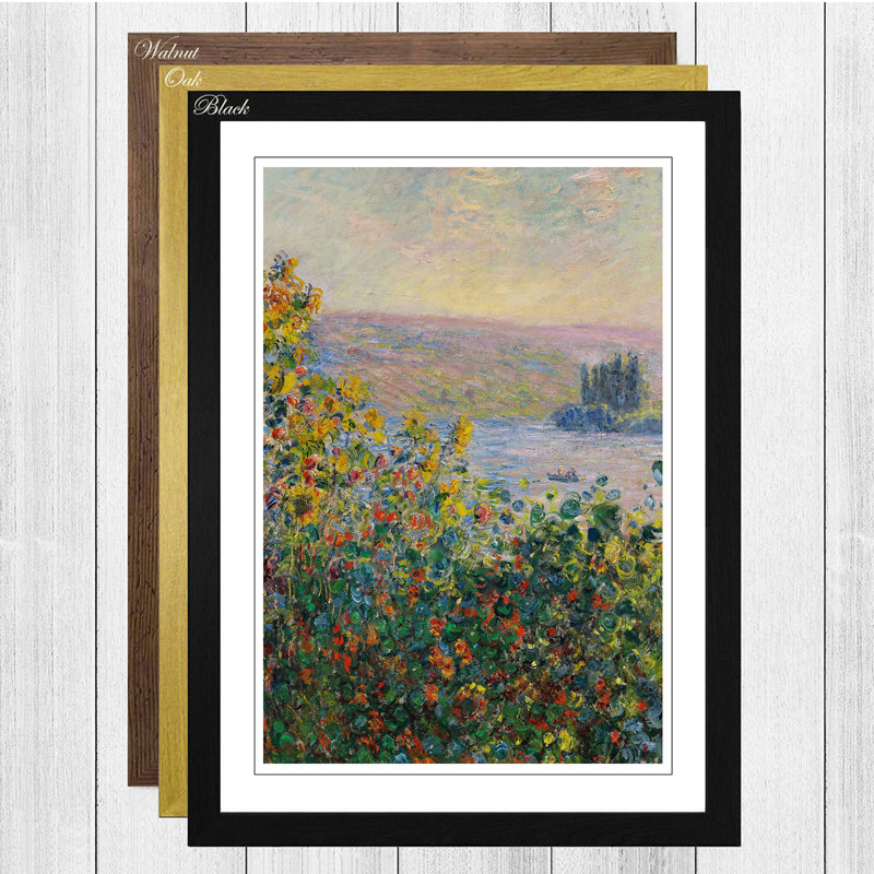 Flower Beds at Vetheuil by Claude Monet - Framed Print, Walnut