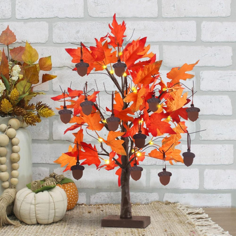 24-Inch Lighted Maple Leaves Tree with Warm White LEDs