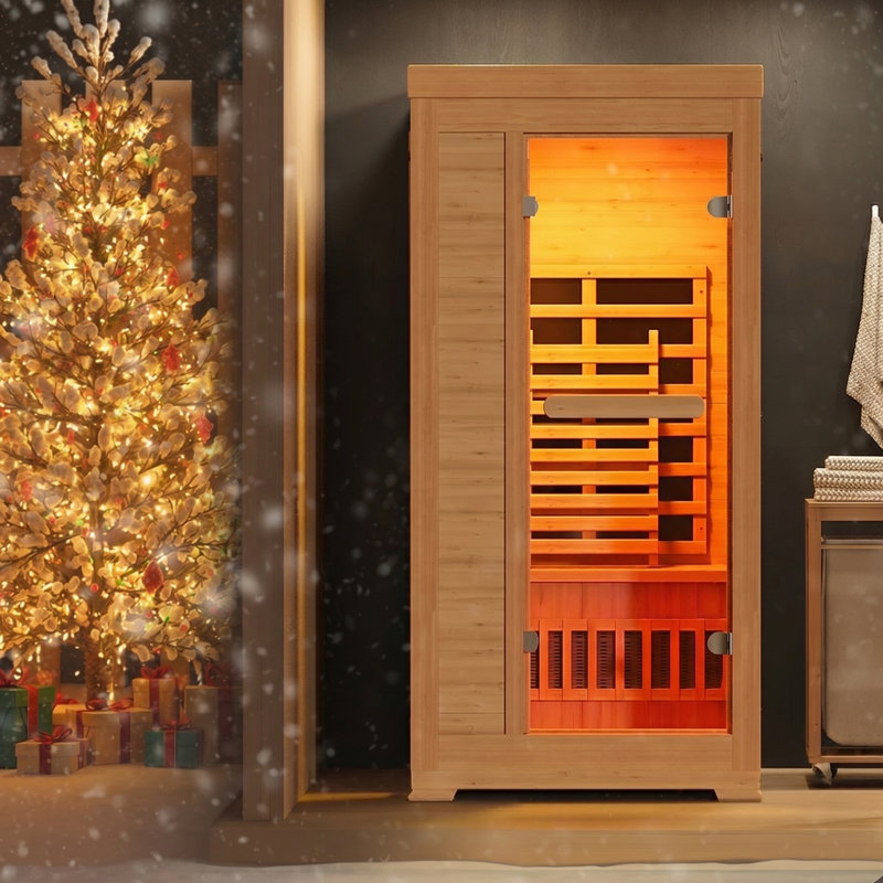 2 Person Solid Wood Infrared Sauna with Chromotherapy, 20-Min Heat Up 