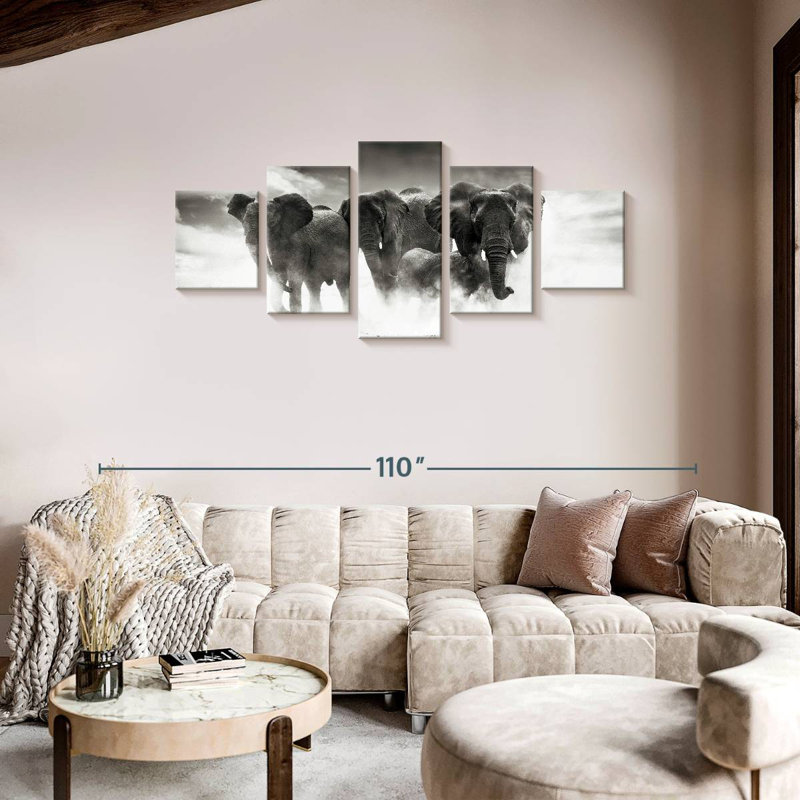 Brampt Etosha Park Elephants, 36" H x 80" W