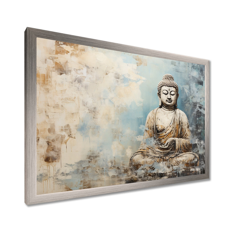 Statue simple bouddhisme - Art mural bouddhisme, Cadre argenté, H 30 po x l 40 po x P 1,5 po