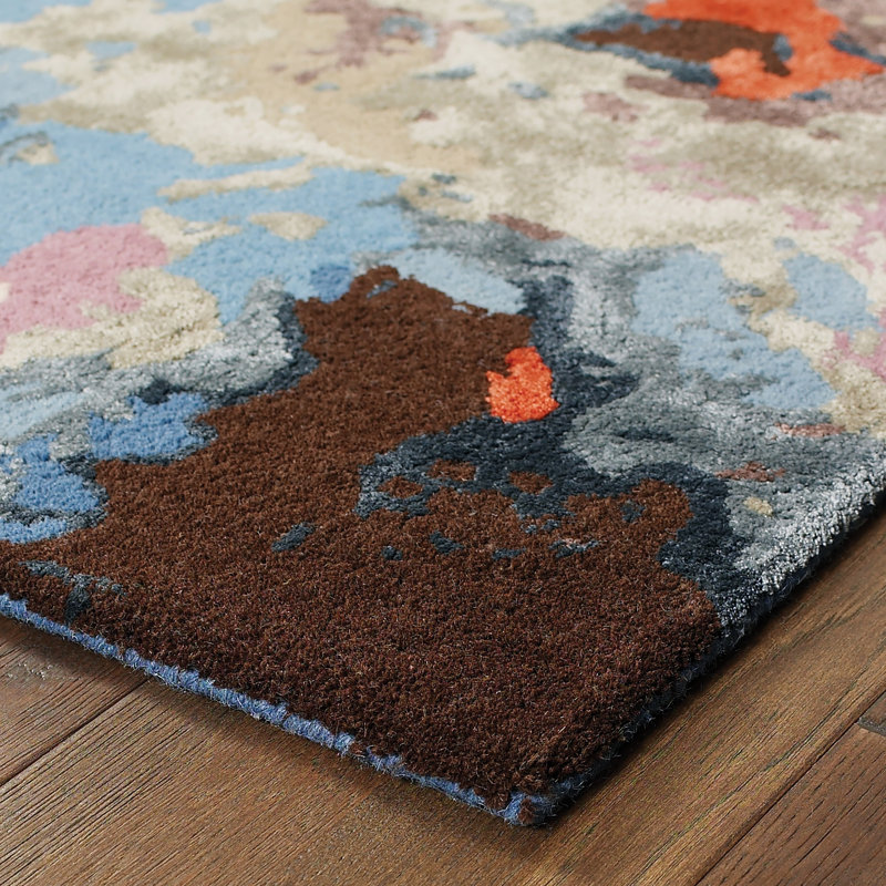 Tapis orange / bleu en laine touffeté à la main Wora, Rectangle 8 pi x 10 pi