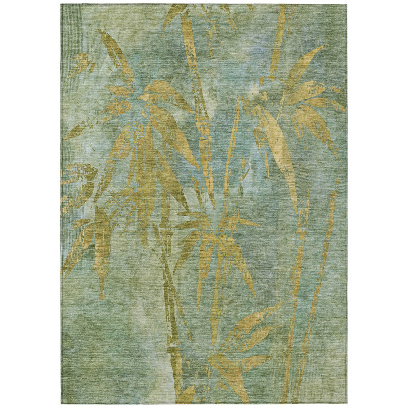 Machine Washable Indoor/Outdoor Lafferty ACN2222 Botanical Rug, Rectangle 3' x 5'