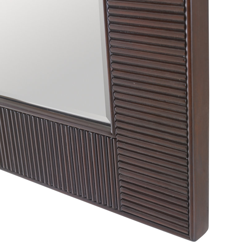 Reeded Wood Flat Wall Mirror, Walnut